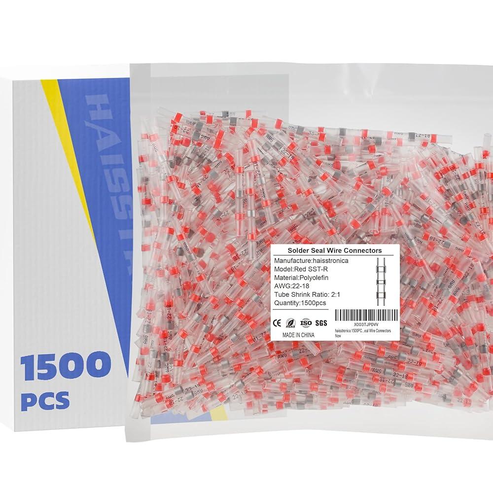 Waterproof solder wire connectors - HAISSTRONICA Red SST-R, AWG 22-18, 1500pcs. Heat-shrink, CE marked.