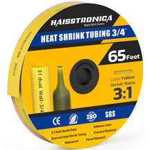 Haisstronica yellow heat shrink tubing (3/4", 65ft) – ISO/SGS-certified, 3:1 ratio, and dual-wall.