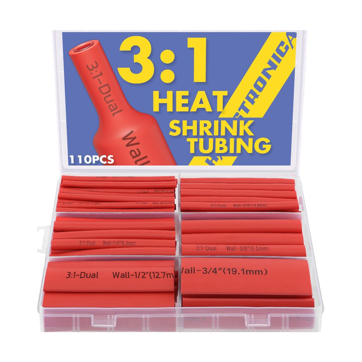 Haisstronica 3:1 heat shrink tubing (6.4-19.1mm walls) for high-temperature electrical applications.