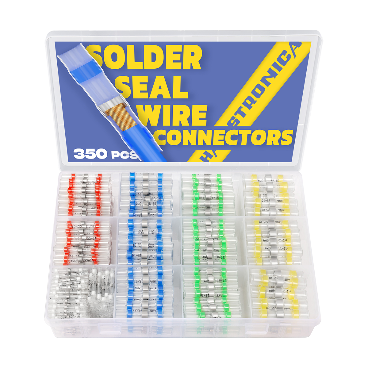 Stronica solder connectors automotive - 350PCSHeat-shrink, AWG labels for car wiring.