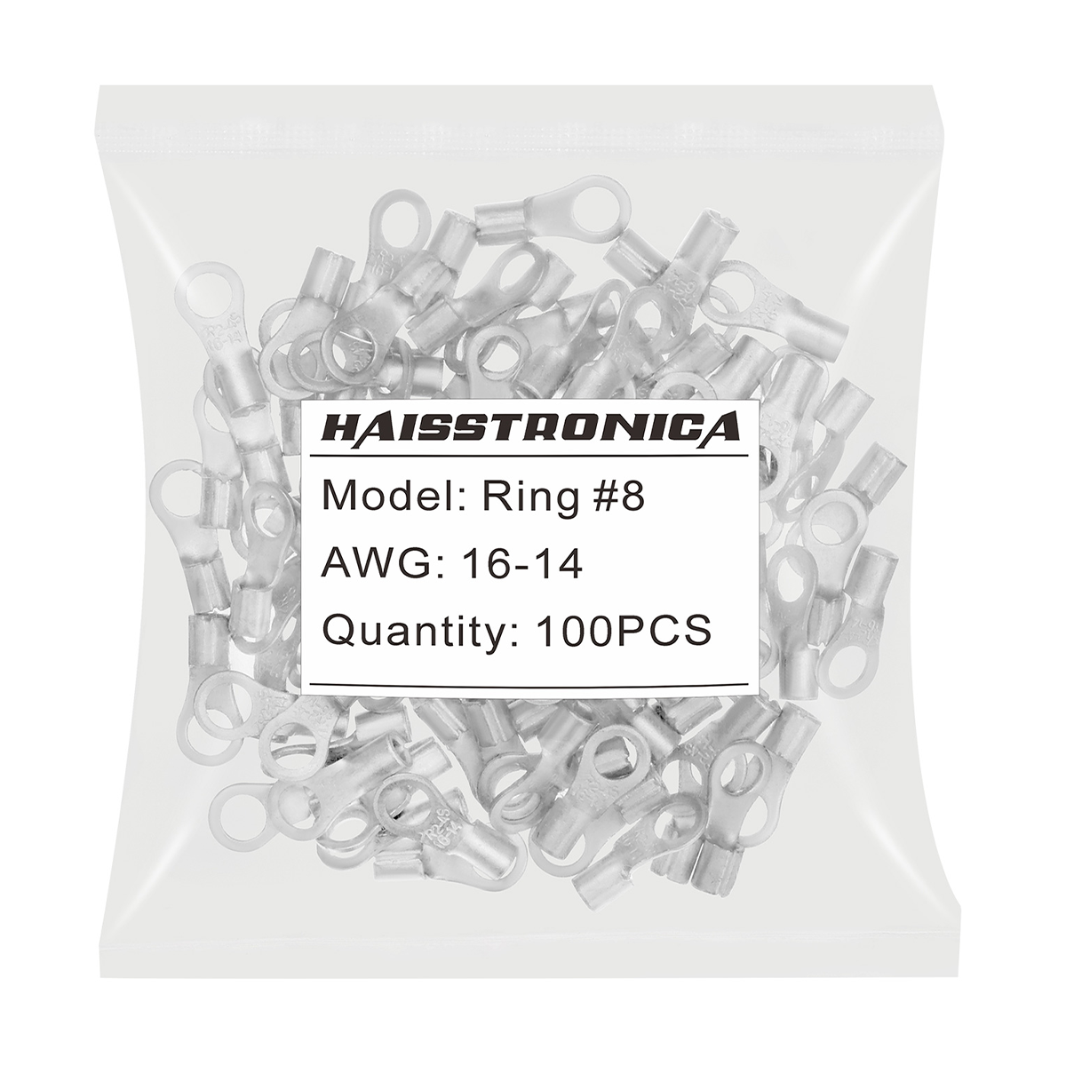 Haisstronica non-insulated butt connectors, Ring #10 terminals for AWG16-14 wires, 100PCS high-conductivity copper set.