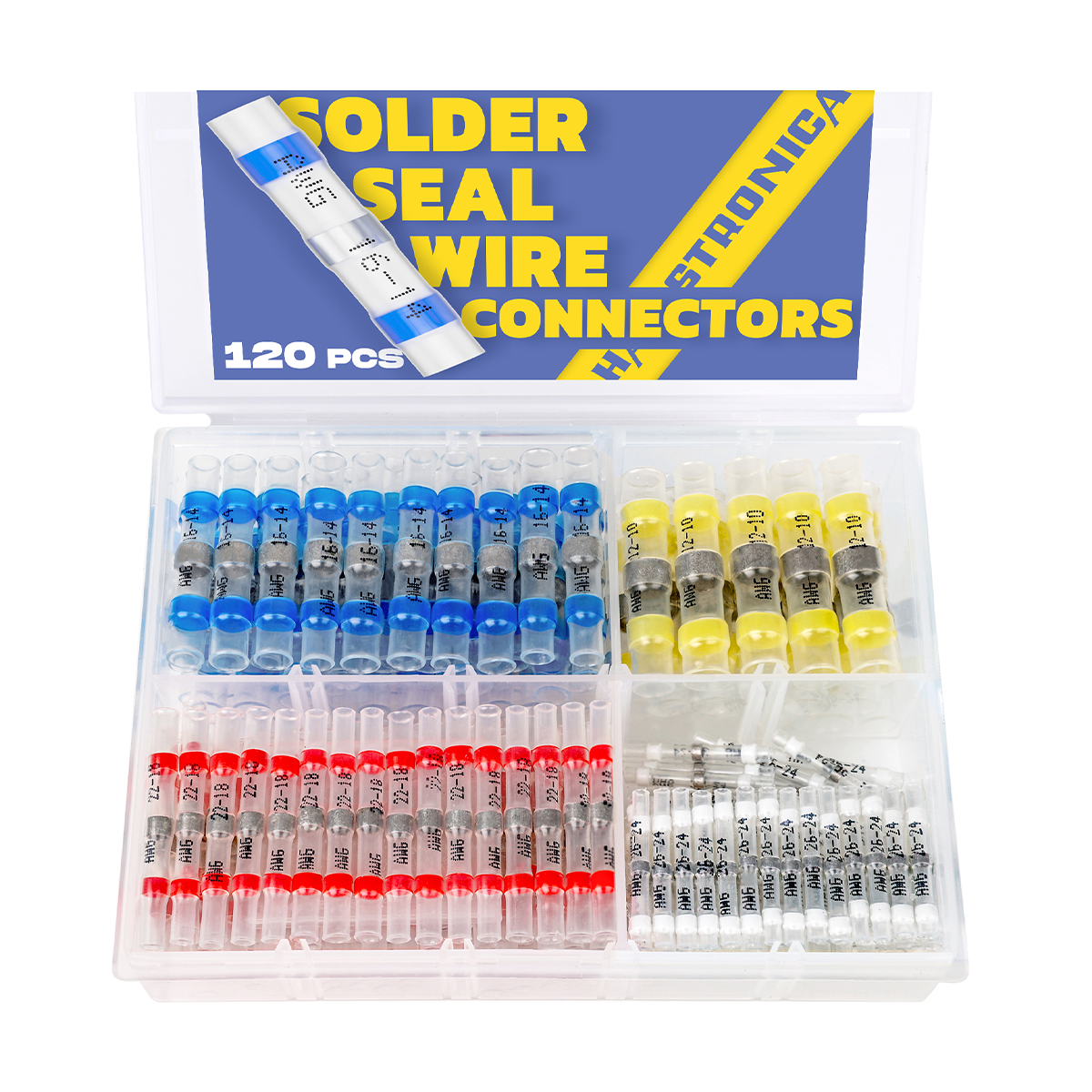 Haisstronica solder connectors automotive - 120PCSHeat-shrink, AWG labels for car wiring.