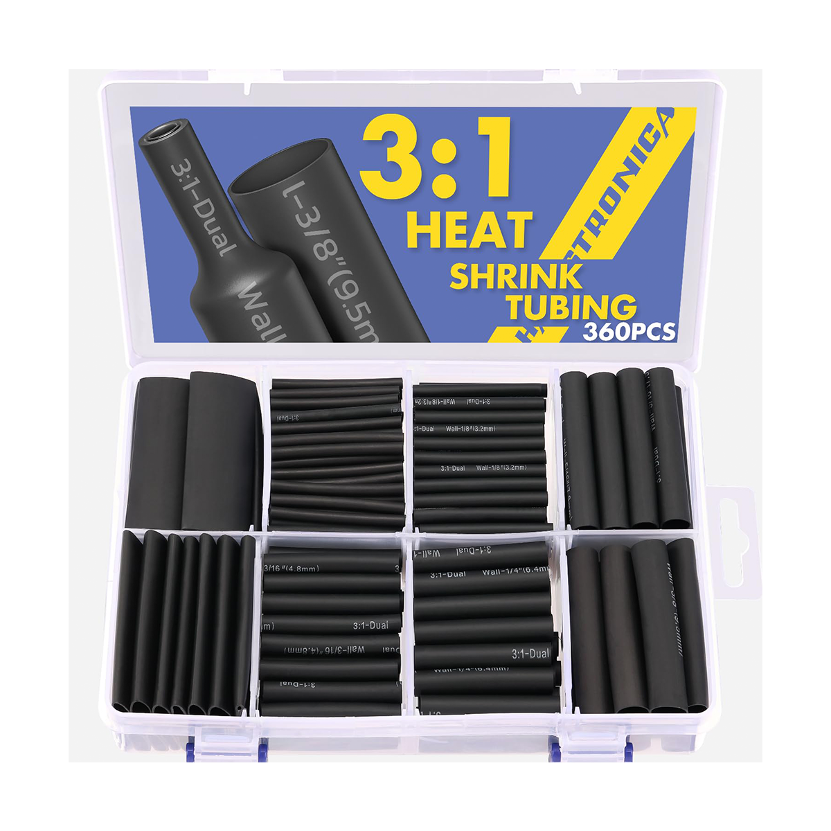 Haisstronica 3:1 heat shrink tubing bundle (360PCS) with dual-wall protection for automotive wiring.