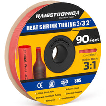 Haisstronica 3/32" red waterproof heat shrink tubing, 90 feet, 3:1 ratio, dual-wall construction.