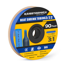 Haisstronica 3/32" blue waterproof heat shrink tubing, 90 feet, 3:1 ratio, resistant to moisture and chemicals.