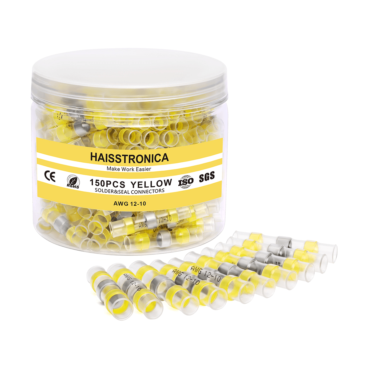 Haisstronica 150PCS yellow solder seal connectors (AWG 12-10), SGS/UL certified.