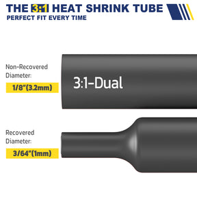 Haisstronica 3:1 heat shrink tube (3.2mm to 1mm) with dual-wall insulation for precise wire protection.