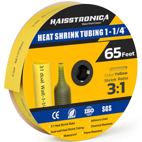 Haisstronica shrink tubing (1-1/4", yellow, 65ft) – 3:1 dual-wall design for electrical or automotive use.