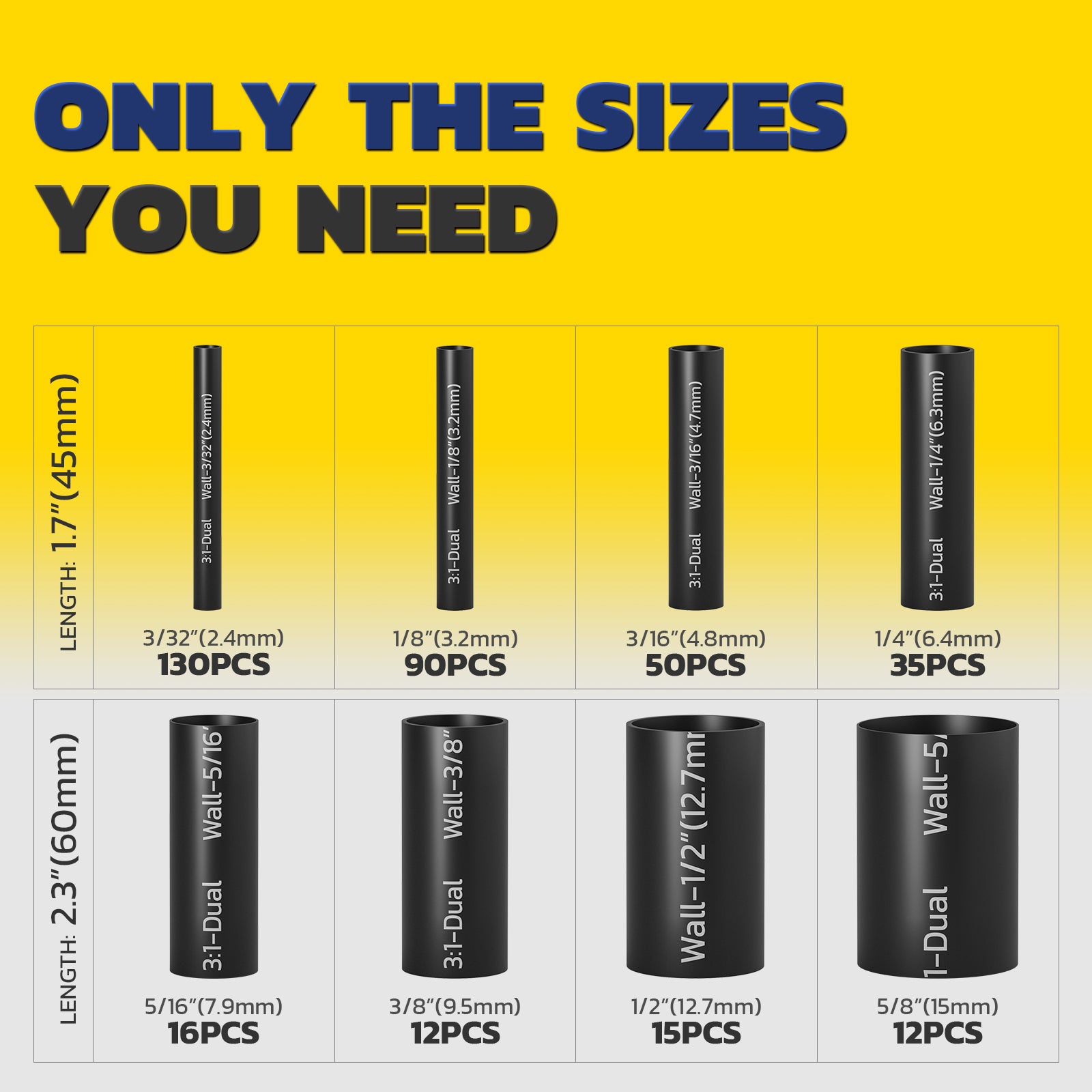Haisstronica 360PCS heat shrink tubing kit (1/4"-1/2") for electrical wires, offering multi-size versatility.
