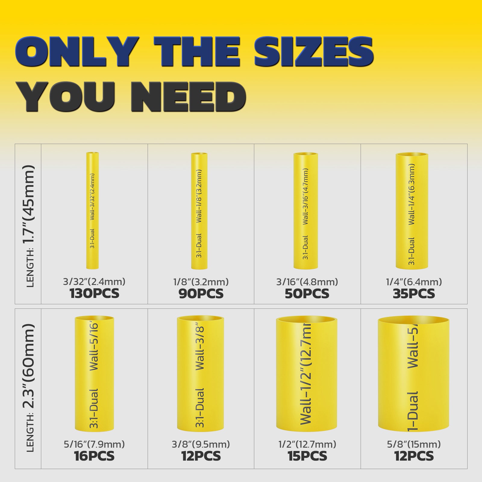 Haisstronica yellow heat shrink tubing, high-temperature resistant, 3:1 dual-wall construction.