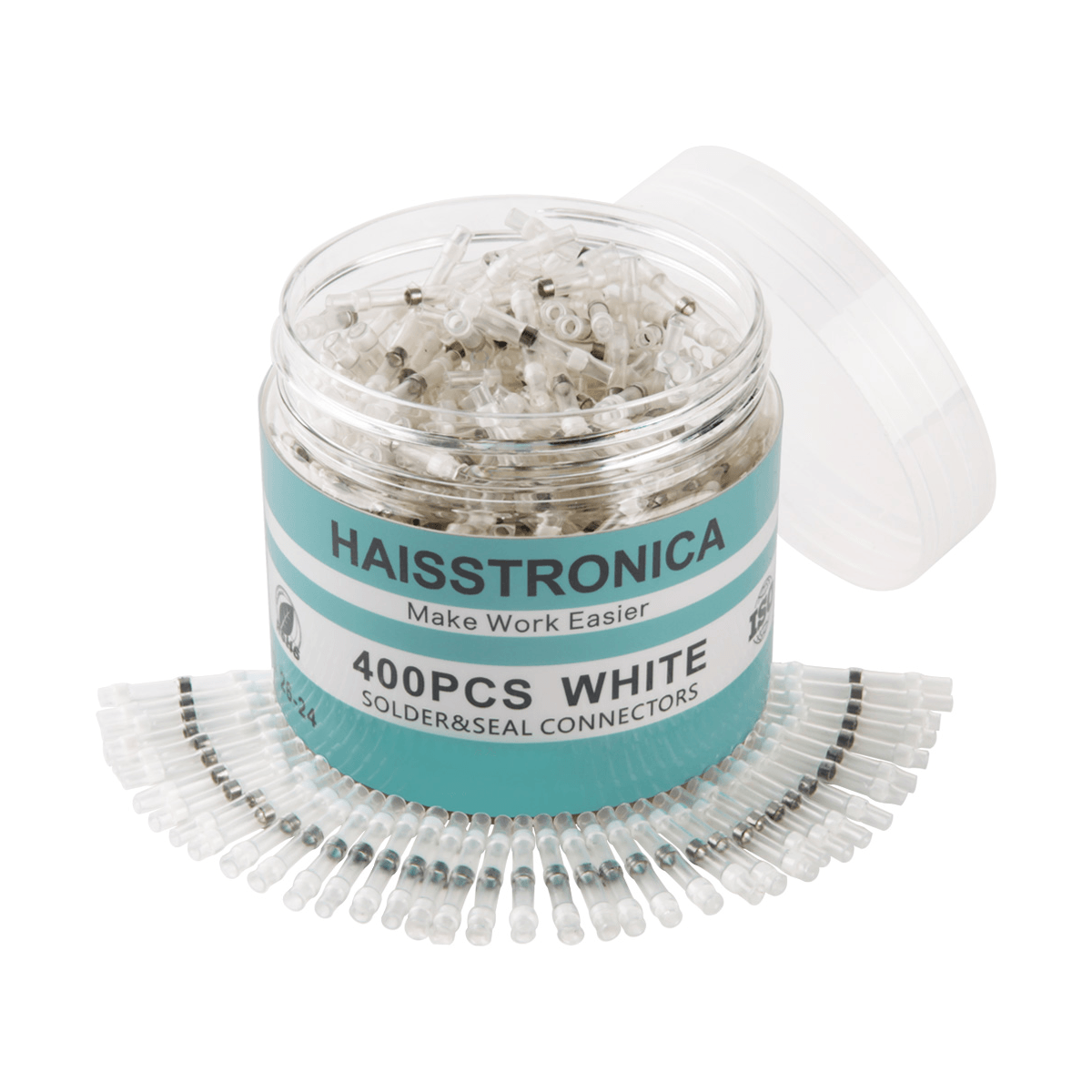 Haisstronica 400PCS white solder shrink connectors with heat-activated waterproof sealing.