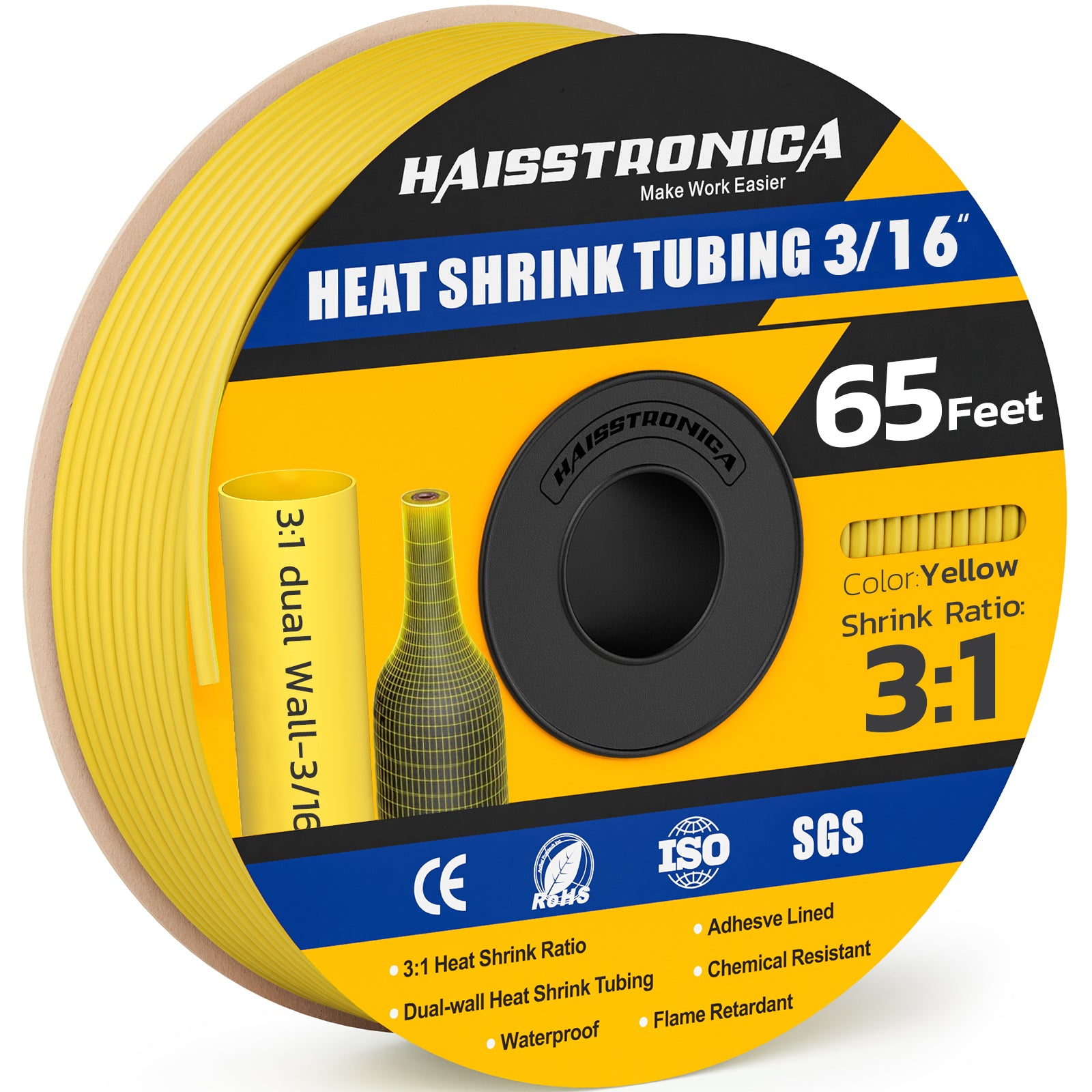 Haisstronica buy heat shrink tubing (3/16", yellow, 65ft) – 3:1 dual-wall, chemical-resistant, and adhesive-lined.