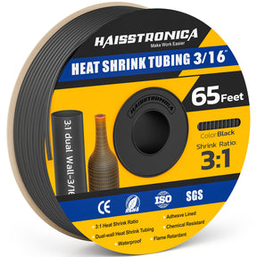 Haisstronica buy heat shrink tubing (3/16", black, 65ft) – SGS-certified, 3:1 ratio, and adhesive-lined.