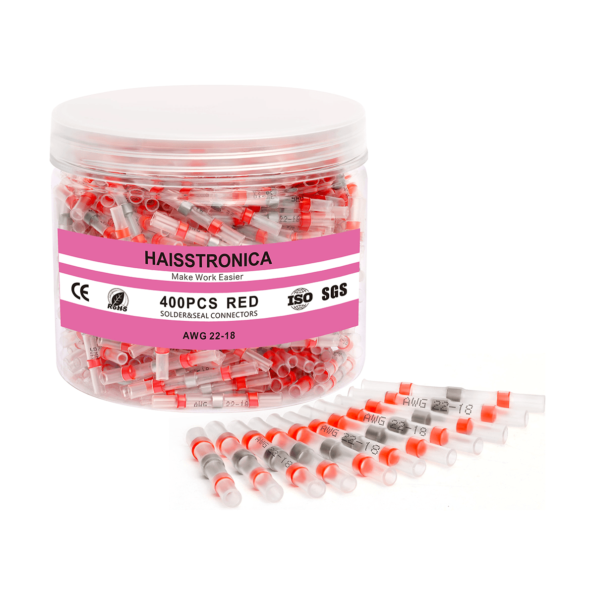 Haisstronica 400PCS red solder terminals for waterproof electrical joints.