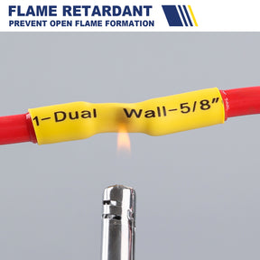Haisstronica flame-retardant heat shrink tubing (5/8" wall) to prevent open flame hazards.