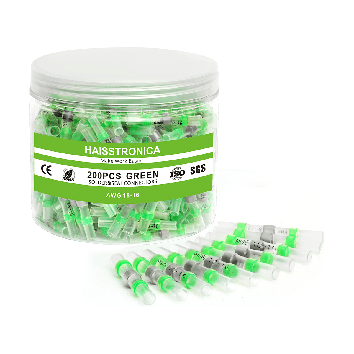 Haisstronica 200PCS green heat shrink and solder with waterproof adhesive sealing.