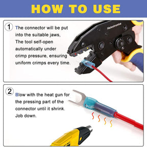 Haisstronica waterproof heat shrink connectors: crimp and heat-shrink steps for waterproofing.