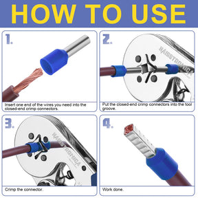 Step-by-step guide: Insert wires into Haisstronica crimp ferrules, secure with tools, and ensure durable connections.