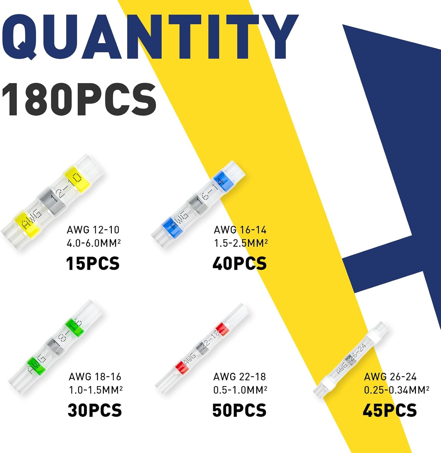 Haisstronica solder seal wire connectors (1000PCS) for AWG 12-10 to 26-24, ideal for industrial wiring.
