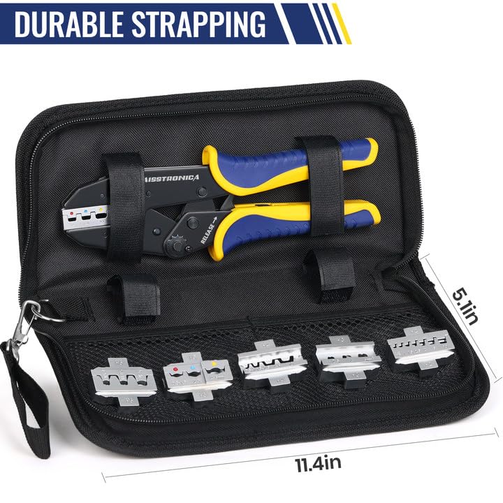 Haisstronica ratcheting wire terminal crimper with 11.4-inch reinforced jaws for heavy-duty automotive/industrial crimping.