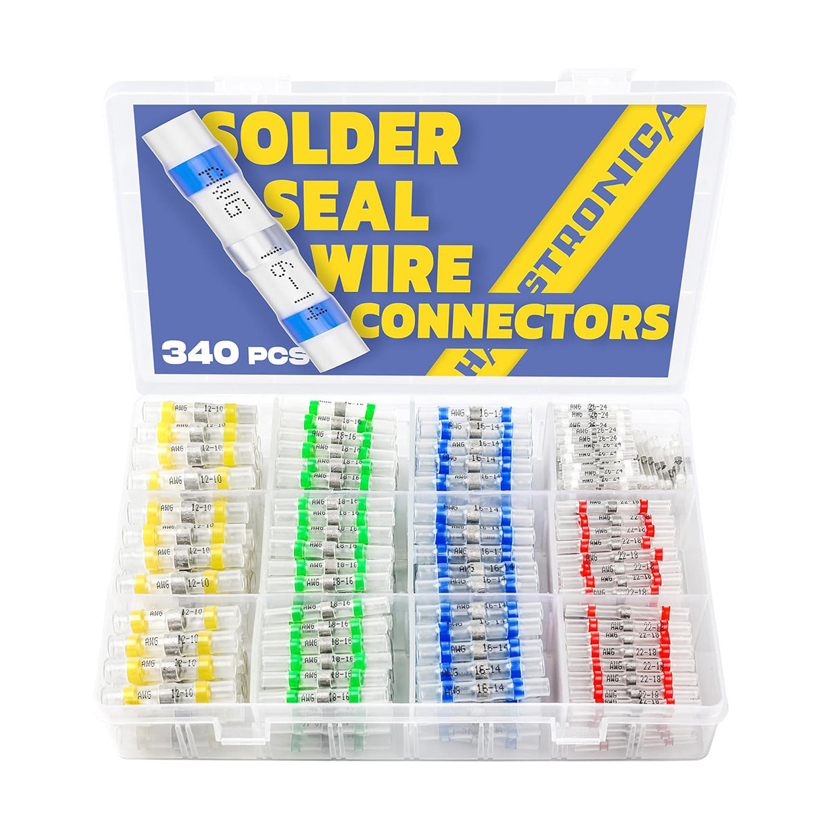 340PCS Heat Shrink Solder Seal Wire Connectors Kit For AWG 26-10