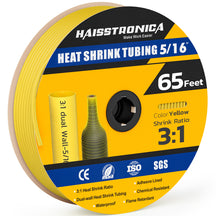Haisstronica yellow heat shrink tubing (5/16", 65ft) – 3:1 dual-wall ratio for automotive or DIY projects.