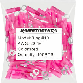 Heat Shrink Wire Connector AWG 22-10 #10, 1/4", 5/16", 3/8" 50PCS/100PCS/200PCS - Ring Terminals (Bagged)
