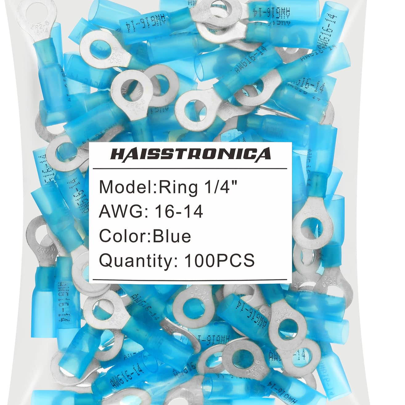 Haisstronica shrink wrap wire connectors (1/4", Blue, 16-14AWG, 100PCS) for marine-grade electrical repairs.