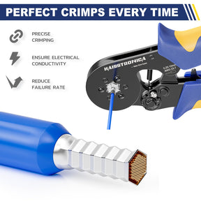 Haisstronica crimping tool ensures precise crimps for optimal conductivity and reduced failure rates.