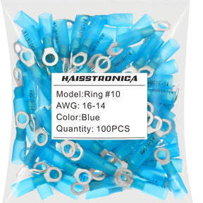 Heat Shrink Wire Connector AWG 22-10 #10, 1/4", 5/16", 3/8" 50PCS/100PCS/200PCS - Ring Terminals (Bagged)