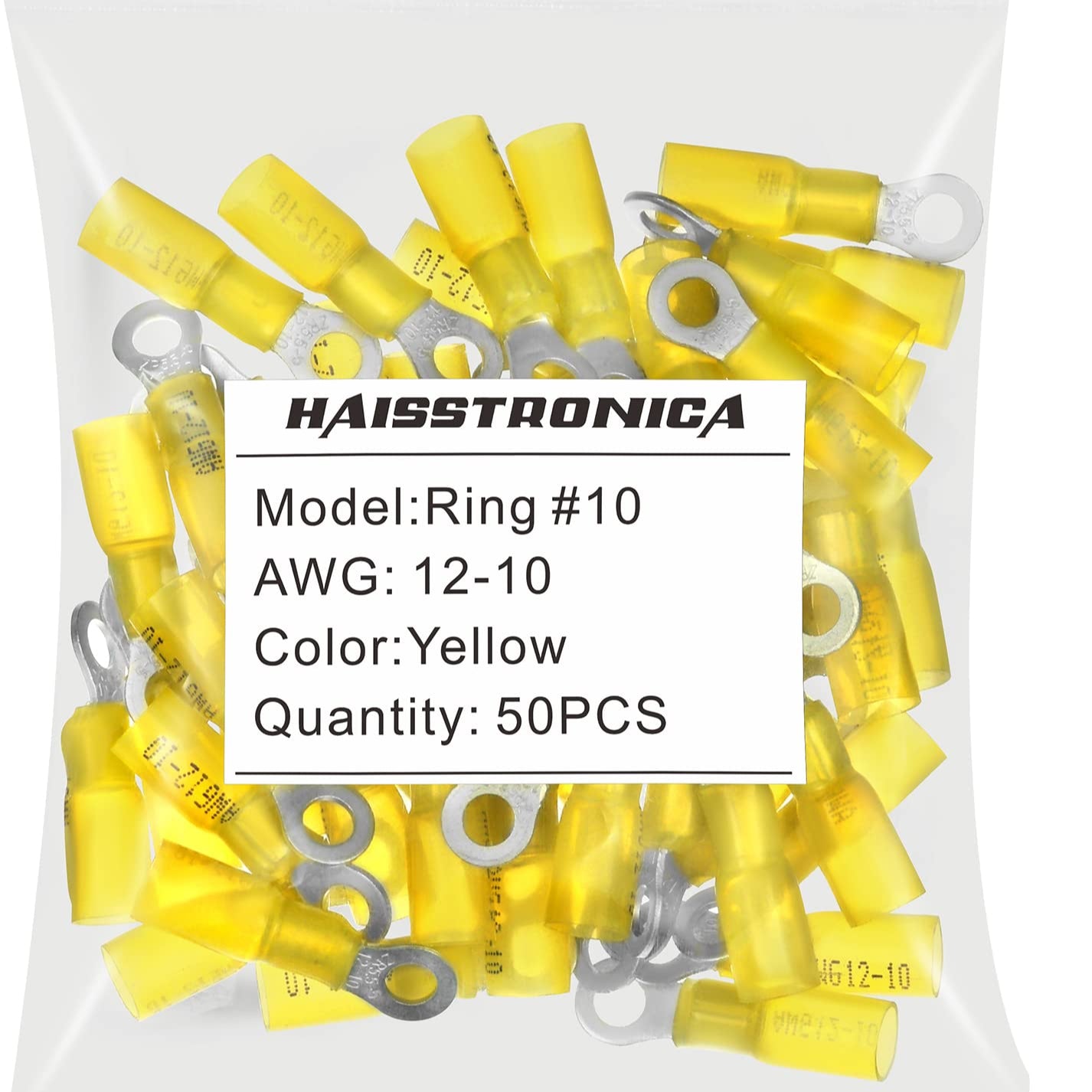 Heat Shrink Wire Connector AWG 22-10 #10, 1/4", 5/16", 3/8" 50PCS/100PCS/200PCS - Ring Terminals (Bagged)
