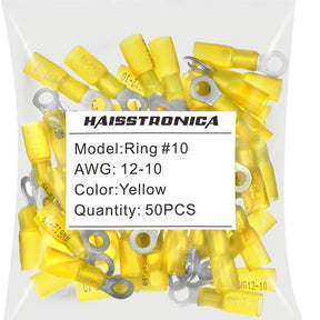 Heat Shrink Wire Connector AWG 22-10 #10, 1/4", 5/16", 3/8" 50PCS/100PCS/200PCS - Ring Terminals (Bagged)