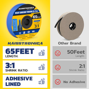 Haisstronica high temperature shrink tubing (3/16", blue, 65ft) with IP67 waterproof rating and dual-wall protection.