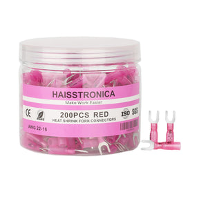 Haisstronica heat shrink wire connectors, 200PCS red fork terminals for insulated electrical joints.