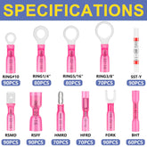 Haisstronica shrink wire connectors kit featuring RSMD, RSFF, and fork terminals for versatile electrical applications.