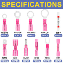 Haisstronica shrink wire connectors kit featuring RSMD, RSFF, and fork terminals for versatile electrical applications.