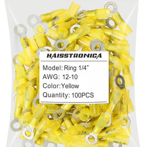 Haisstronica shrink wrap wire connectors (1/4", Yellow, 12-10AWG, 100PCS) with waterproof adhesive lining.