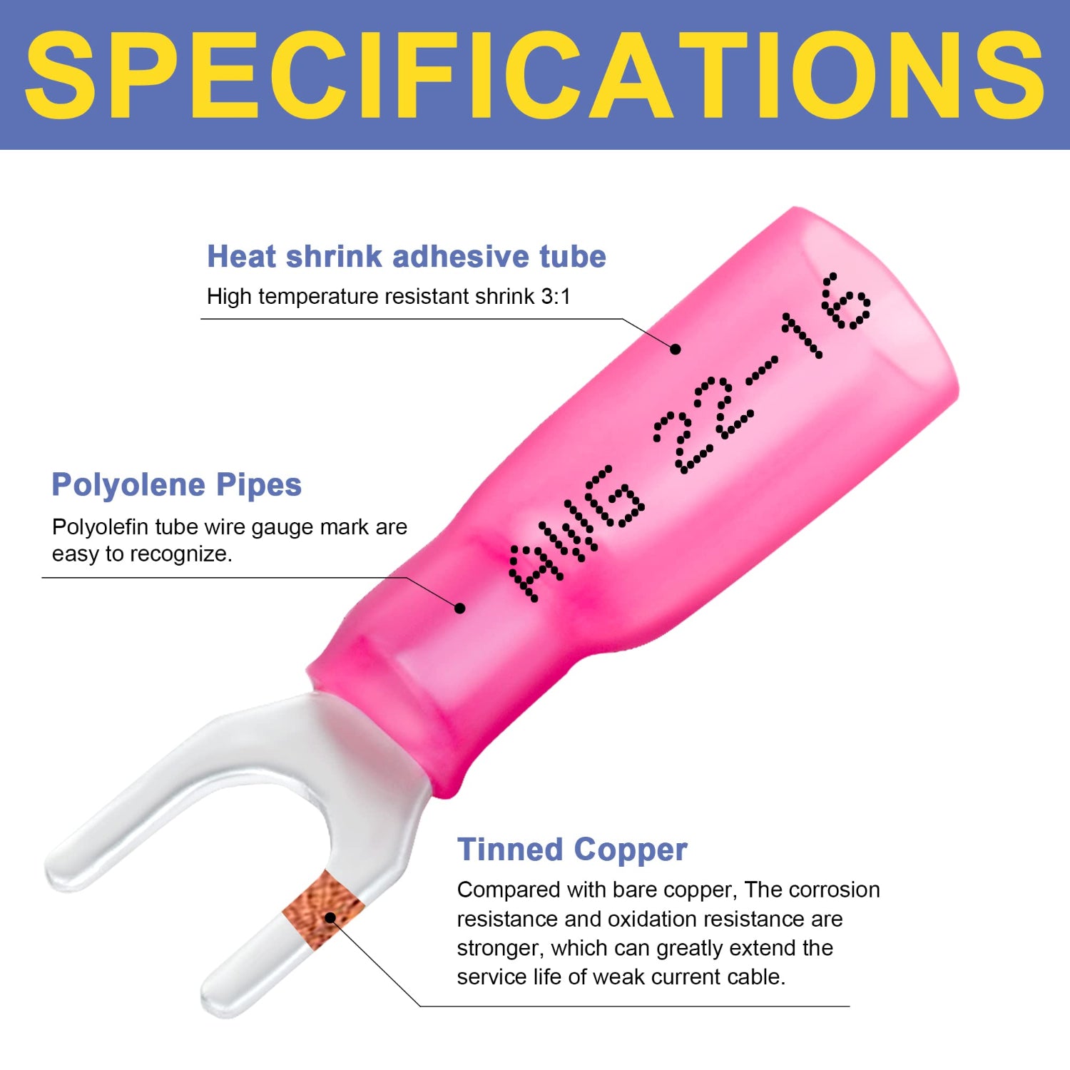 Haisstronica electrical connectors with heat shrink: 3:1 tubing, polyolefin pipes, and durable tinned copper.