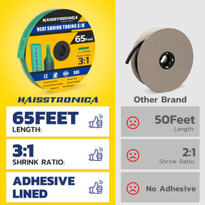 Haisstronica heat shrink tube (5/8", green, 65ft) – SGS-certified, 3:1 dual-wall, and chemical-resistant.