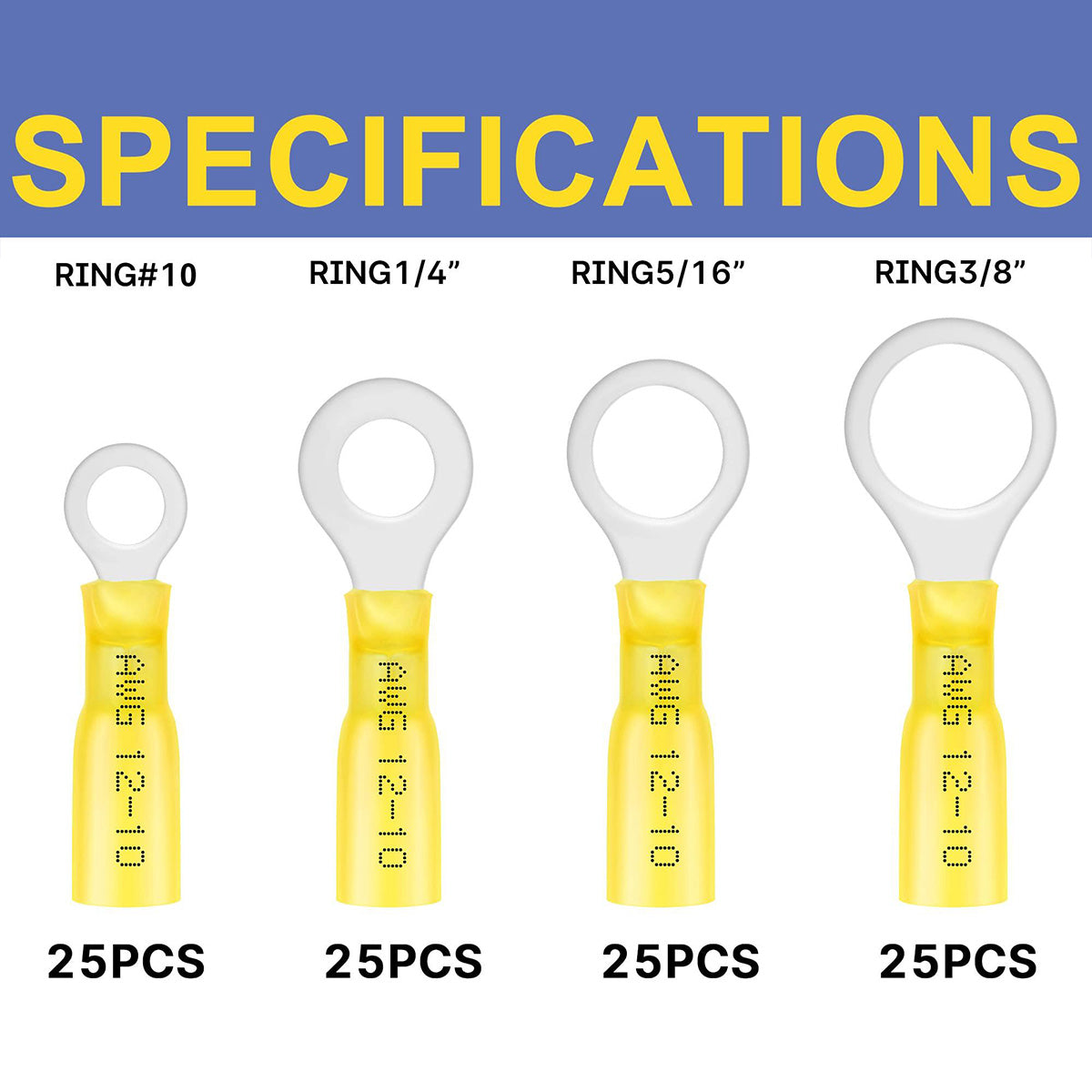 Compact Haisstronica heat shrink crimp terminals (25pcs per size), ideal for low-voltage automotive or marine wiring.