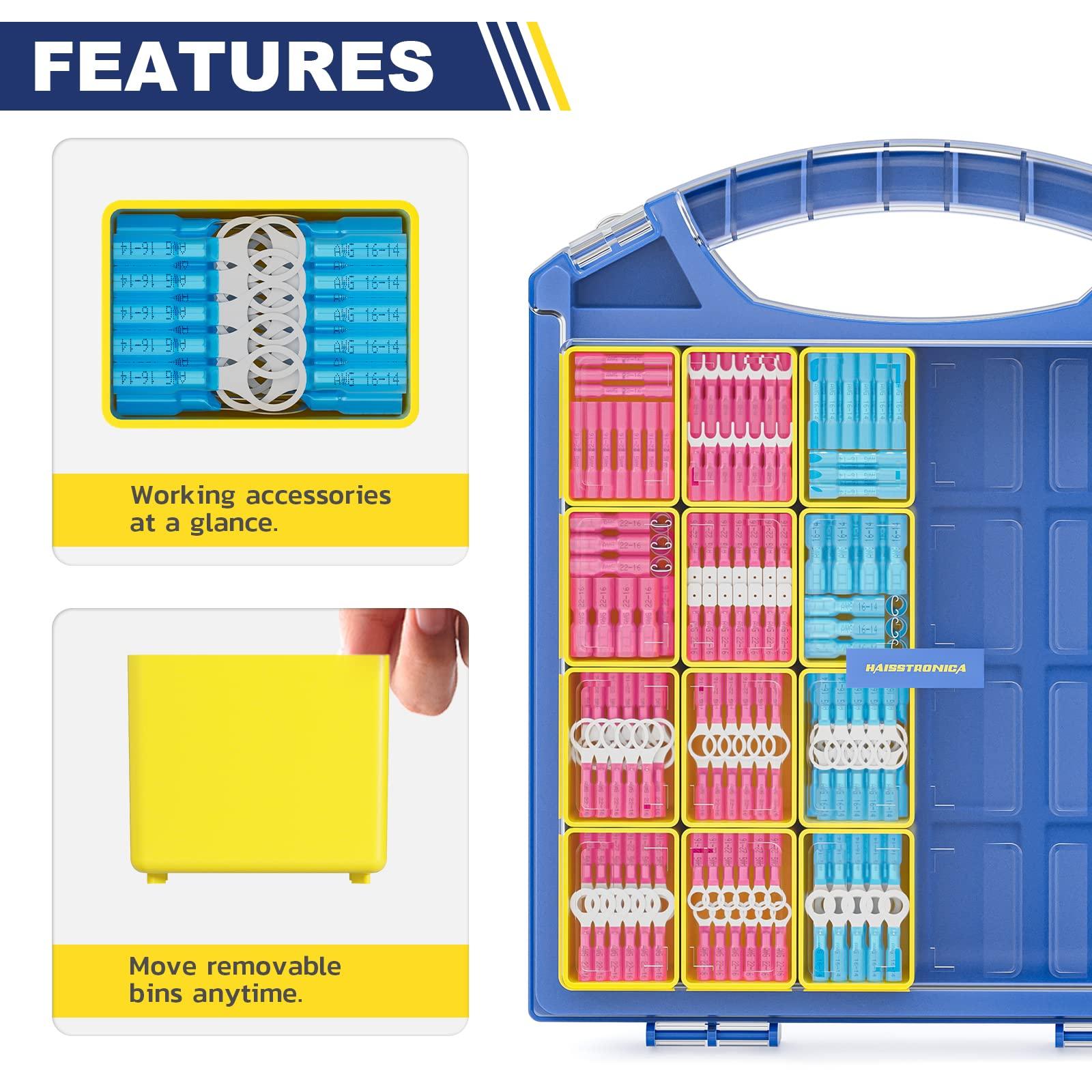 Haisstronica shrink wire connectors kit with organized accessories for easy installation and versatile use.