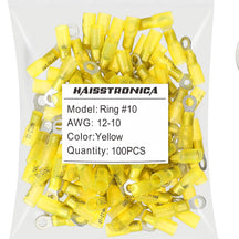 Haisstronica heat shrink ring terminal connectors (#10, Yellow, 12-10AWG, 100PCS) for heavy-duty marine projects.