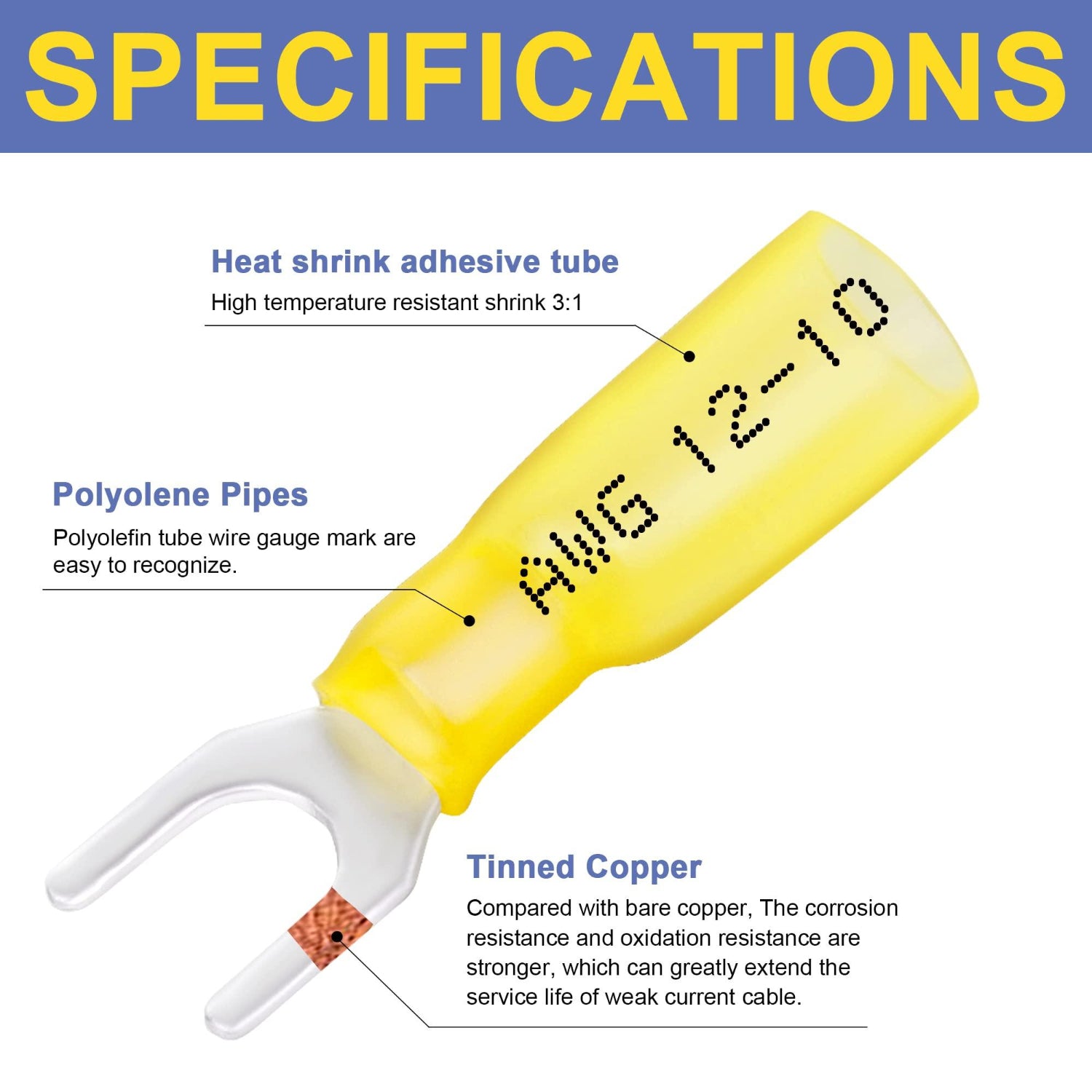 Haisstronica heat shrink electrical connectors: 3:1 adhesive tubing, polyolefin pipes, and tinned copper for durability.