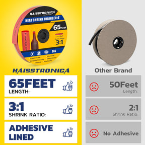 Haisstronica red heat shrink tubing (3/4", 65ft) with 3:1 ratio, SGS-certified, flame-resistant, and adhesive-lined.