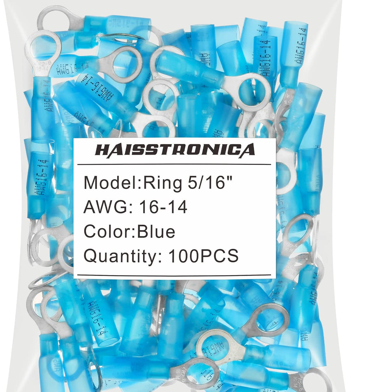 Haisstronica heat shrink marine connectors (5/16", Blue, 16-14AWG, 100PCS) resistant to saltwater corrosion.