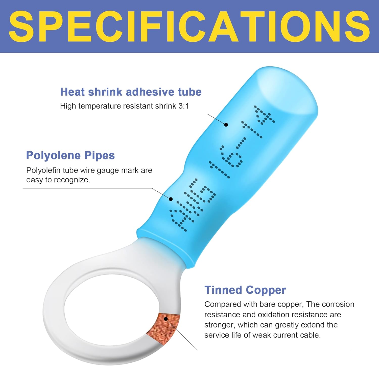Haisstronica heat shrink electrical connectors: 3:1 high-temp adhesive tubing, polyolefin pipes, and tinned copper.