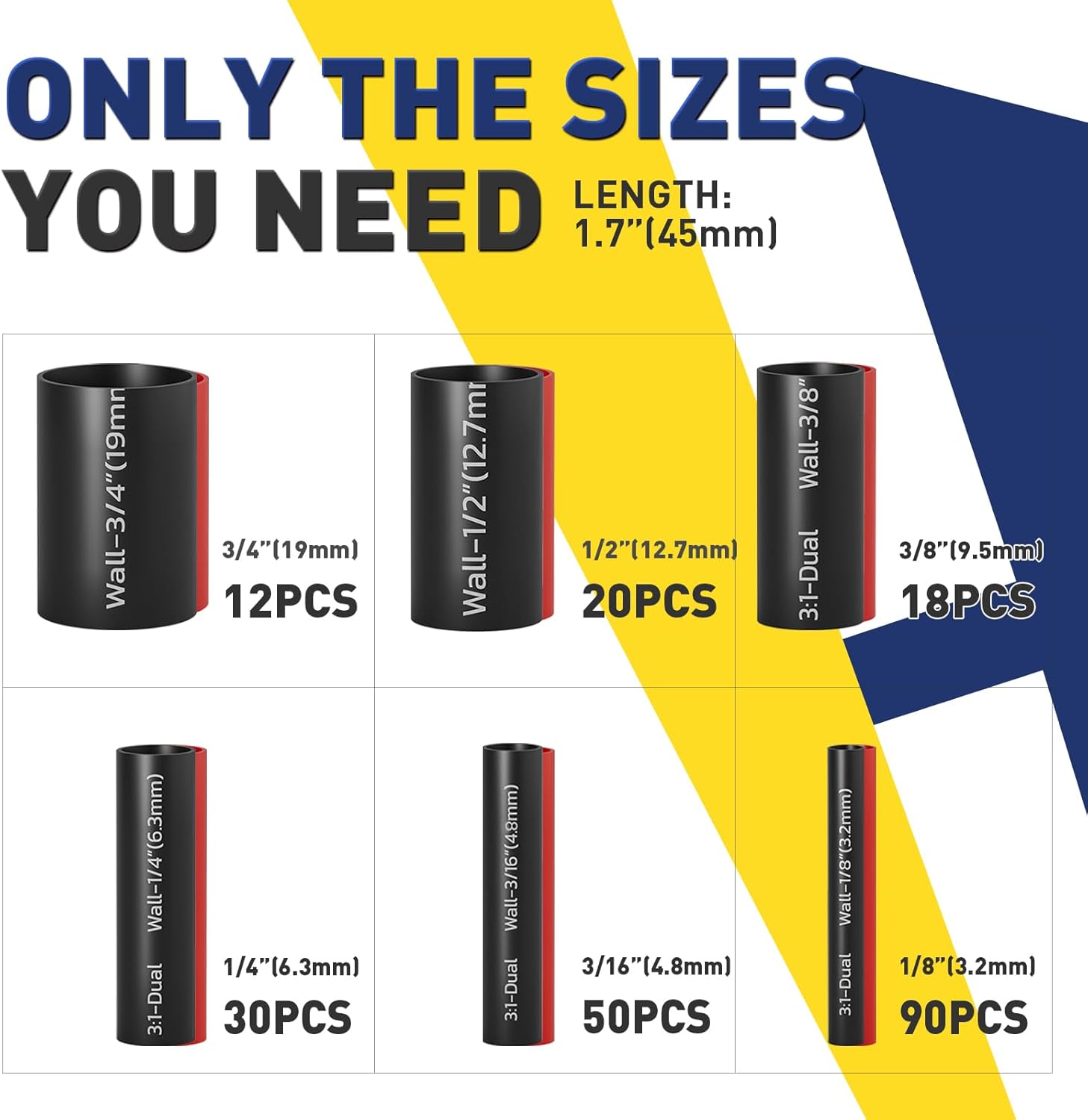 Haisstronica high temperature shrink tubing set (3.5" length) with 6.3-19mm walls for industrial use.
