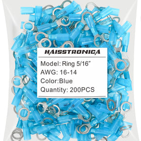 Haisstronica heat shrink marine connectors (5/16", Blue, 16-14AWG, 200PCS) IP67-rated for harsh environments.