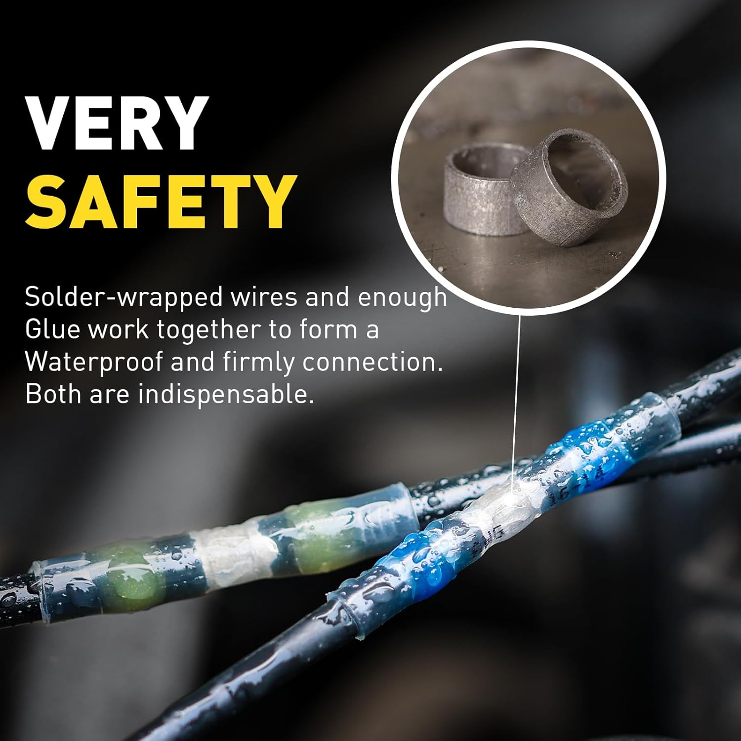 Soldered and glued waterproof connections using Haisstronica solder wire connectors.