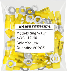 Haisstronica heat shrink butt splice connectors (5/16", Yellow, 12-10AWG, 50PCS) designed for heavy-duty wire repairs.
